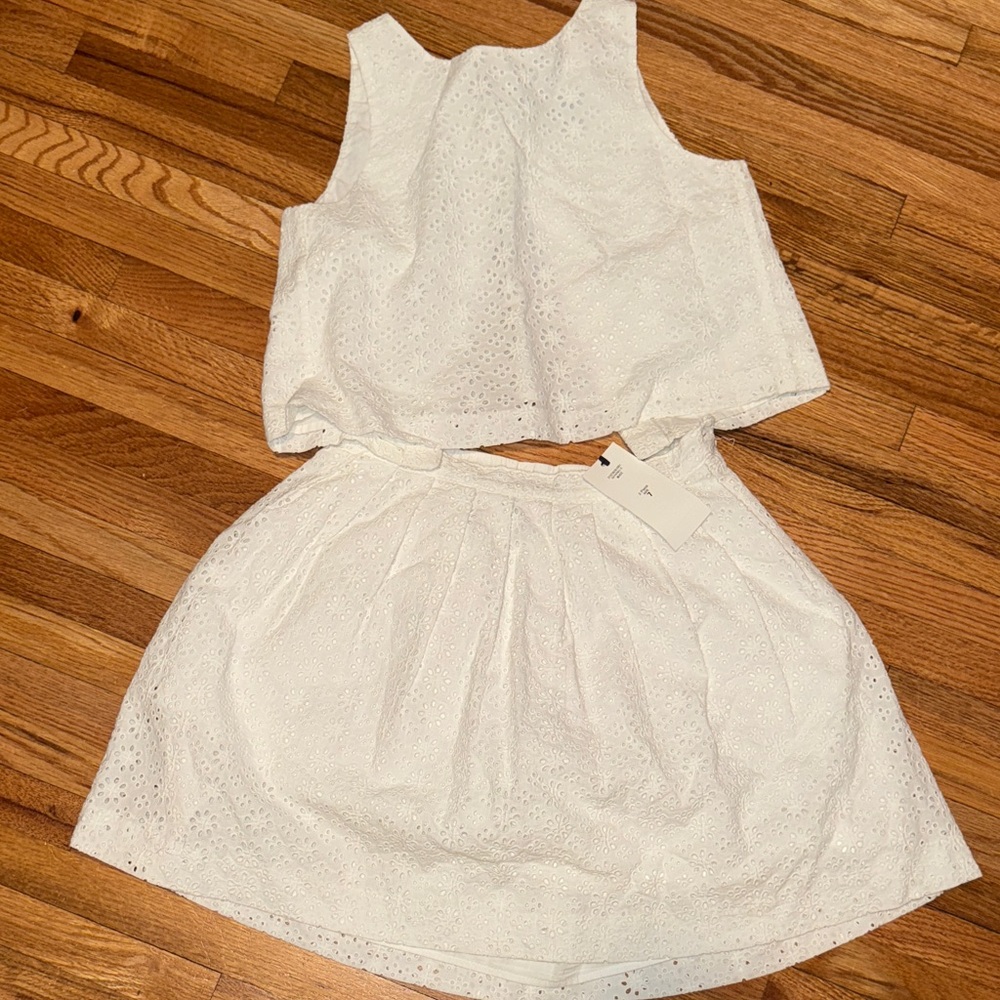 Kids White Eyelet Crop Top and Skirt Set